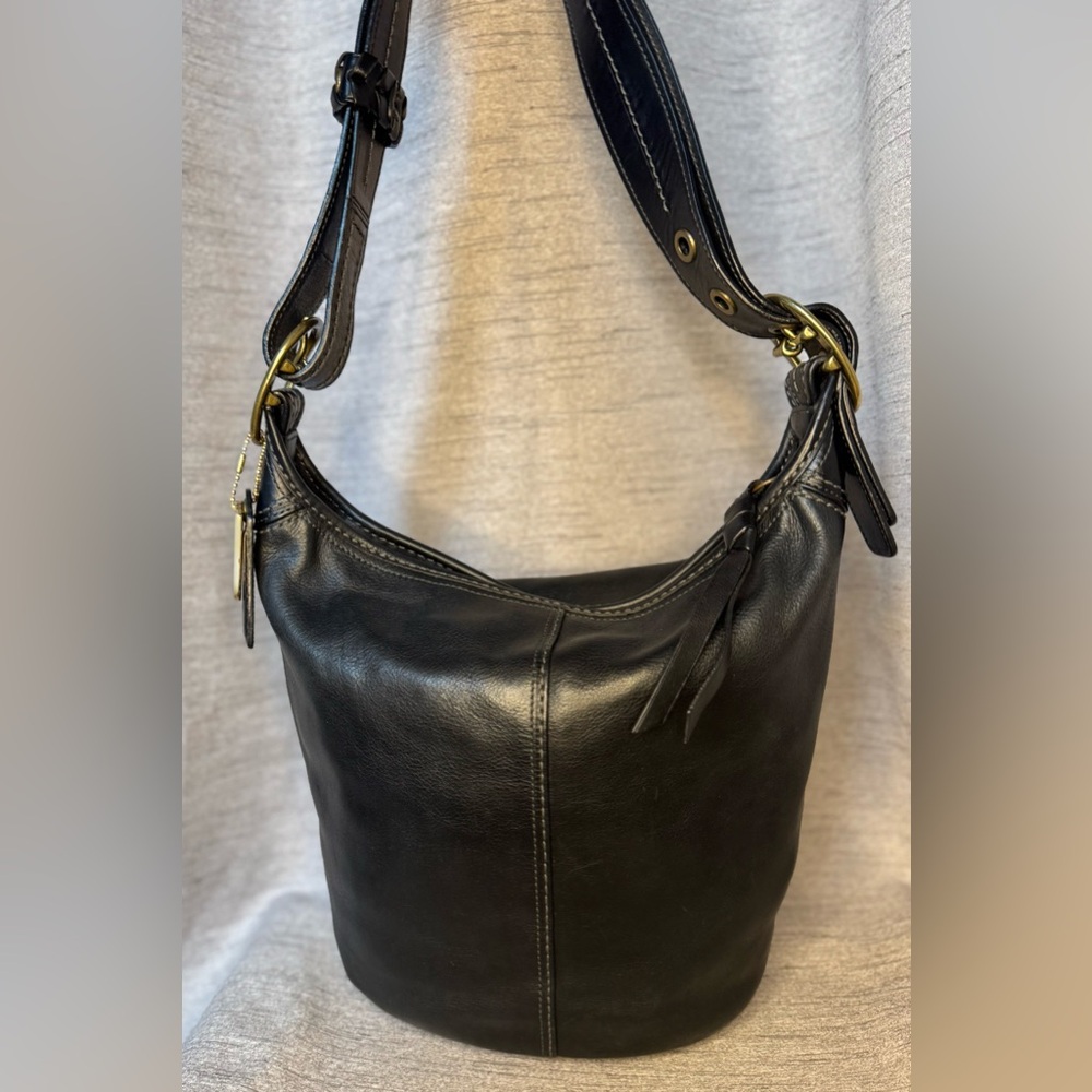 Coach Y2K Black Leather Bleecker Duffle w/ Tattersall Lining - Aprox 12” x 10” - Picture 7 of 17
